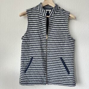 Liz Claiborne Quilted Vest Women's Small Full Zip Striped Navy White w/ Pockets